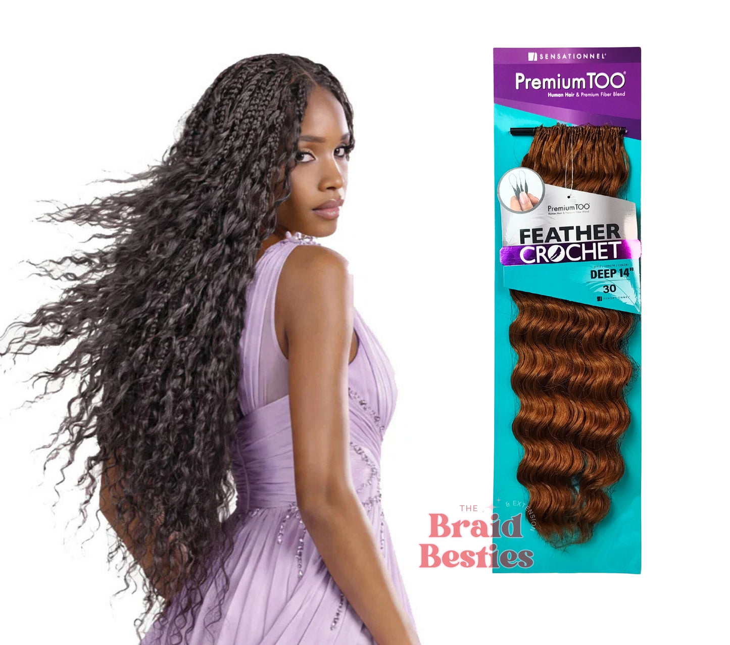 Sensationnel Premium Too - Human Hair Blend (Miracle Knots) Feather Crochet - Deep 14" Colour 30: AUBURN