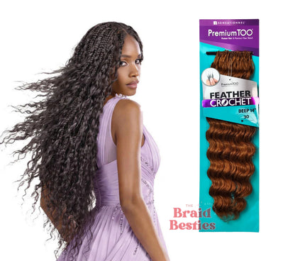 Sensationnel Premium Too - Human Hair Blend (Miracle Knots) Feather Crochet - Deep 14" Colour 30: AUBURN