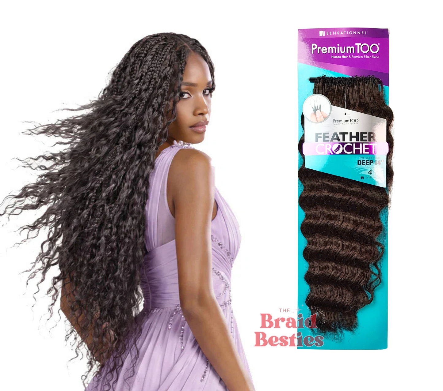 Sensationnel Premium Too - Human Hair Blend (Miracle Knots) Feather Crochet - Deep 14" Colour 4: CHOCOLATE BROWN