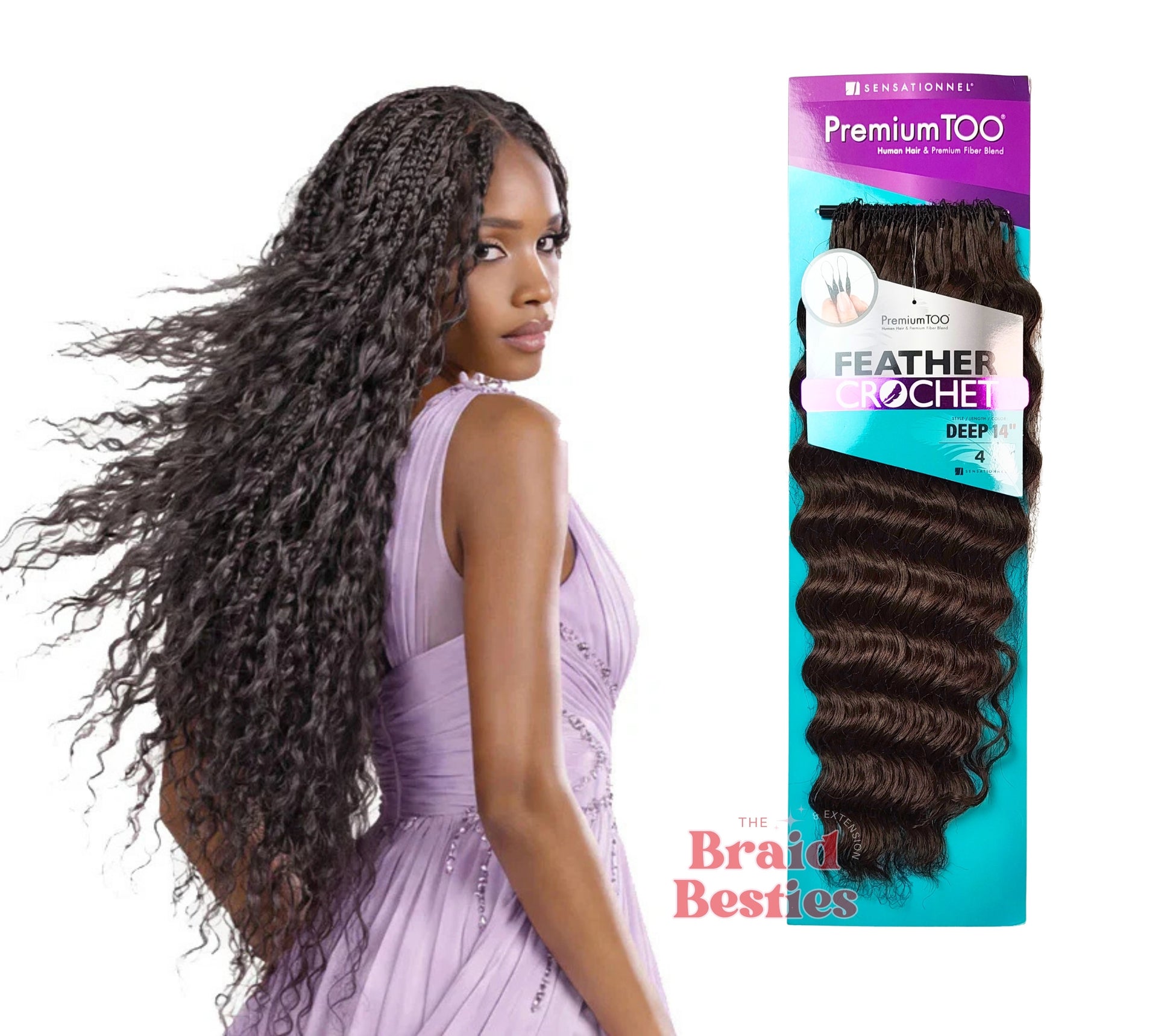 Sensationnel Premium Too - Human Hair Blend (Miracle Knots) Feather Crochet - Deep 14" Colour 4: CHOCOLATE BROWN