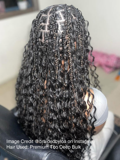 Boho Braids By Canberra braider @braidedbyloa on Instagram, showing boho braids with Premium Too Deep Bulk human hair braids. Image used with permission. 