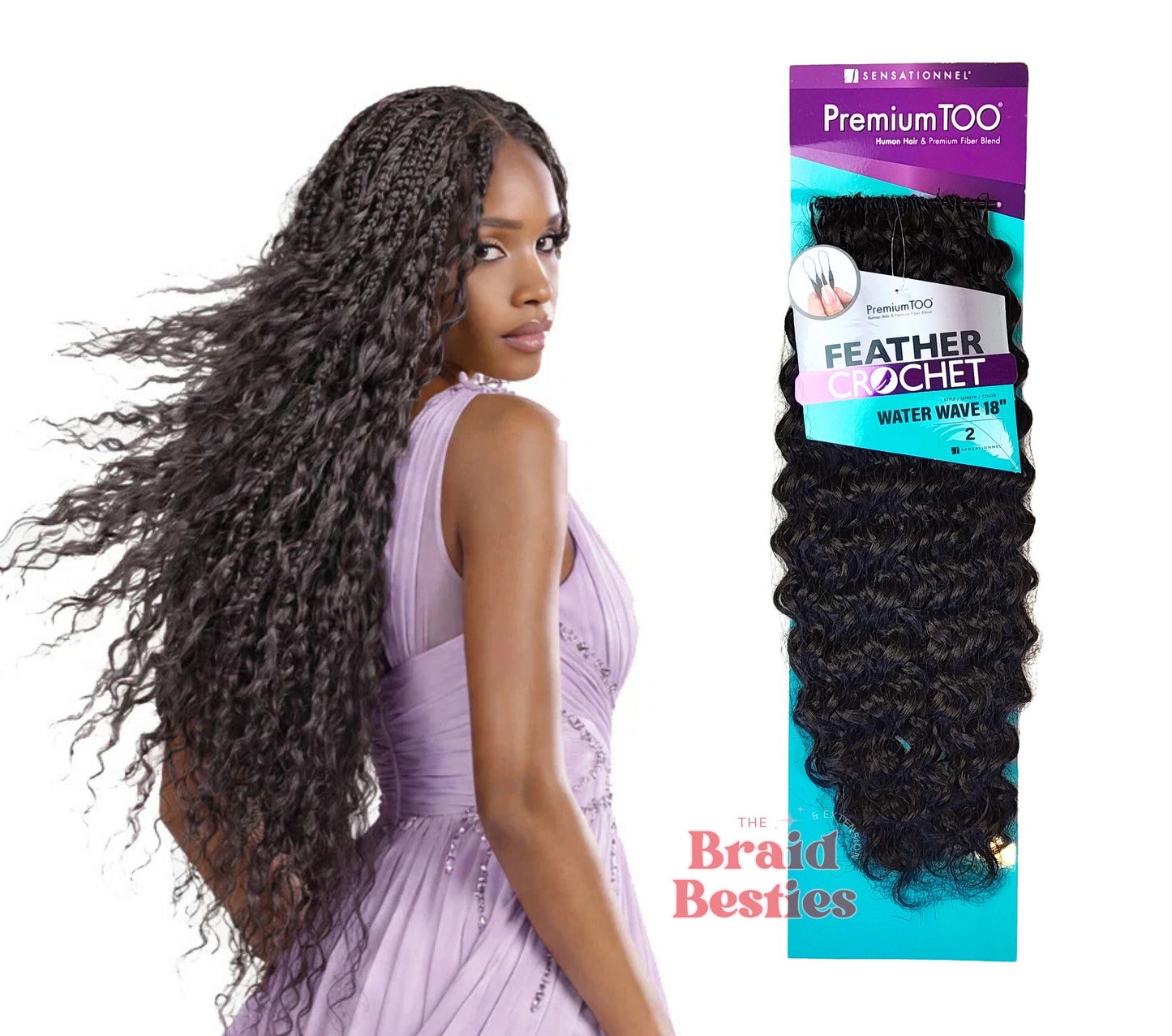 Sensationnel Premium Too - Human Hair Blend (Miracle Knots) Feather Crochet - Water Wave 18"