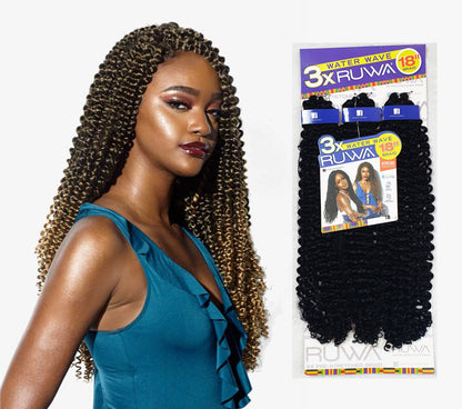 3 x RUWA Water Wave 18" Crochet Braid Colour 1B BLACK