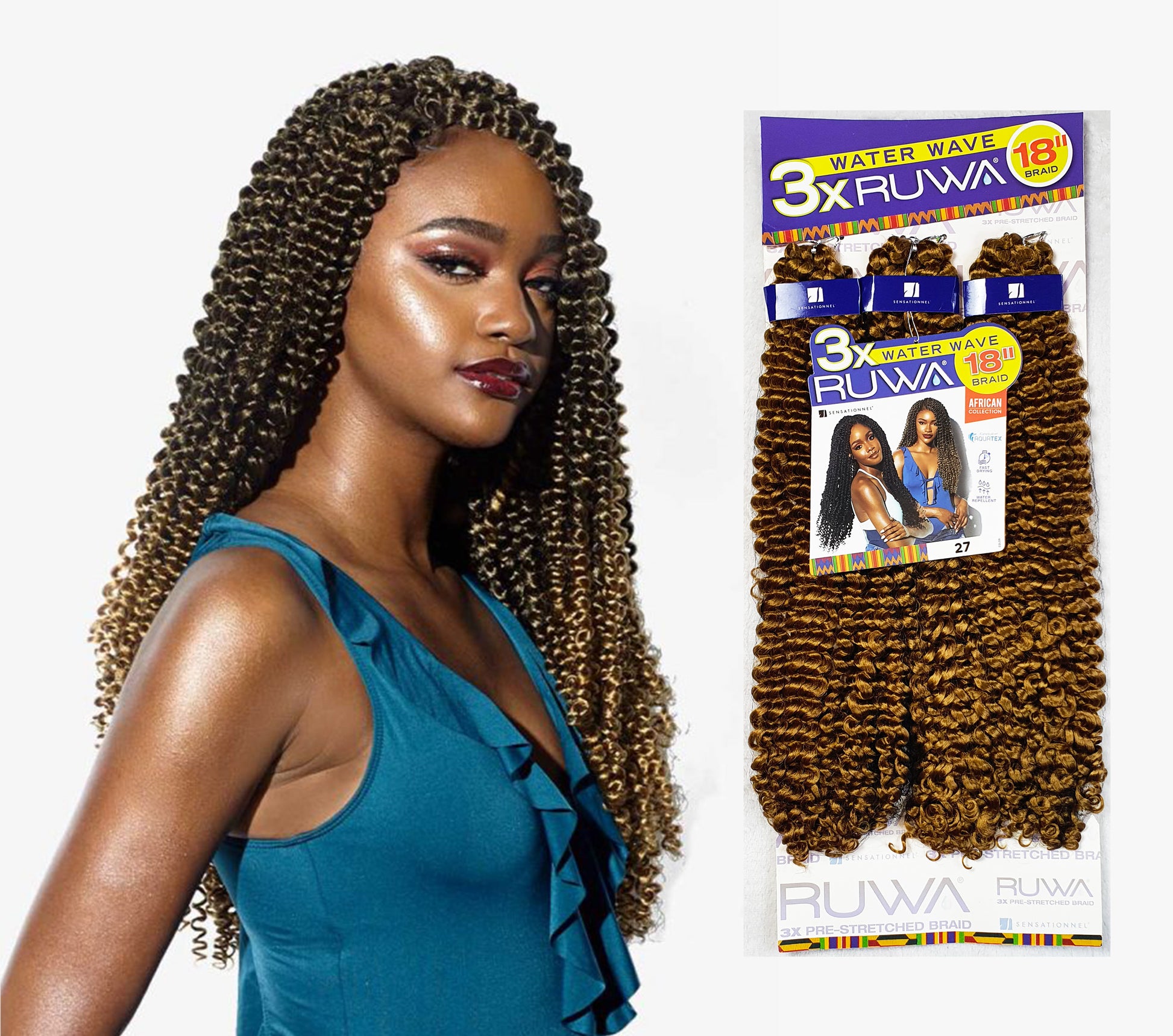 3 x RUWA Water Wave 18" Crochet Braid Colour 27 GOLDEN BLONDE