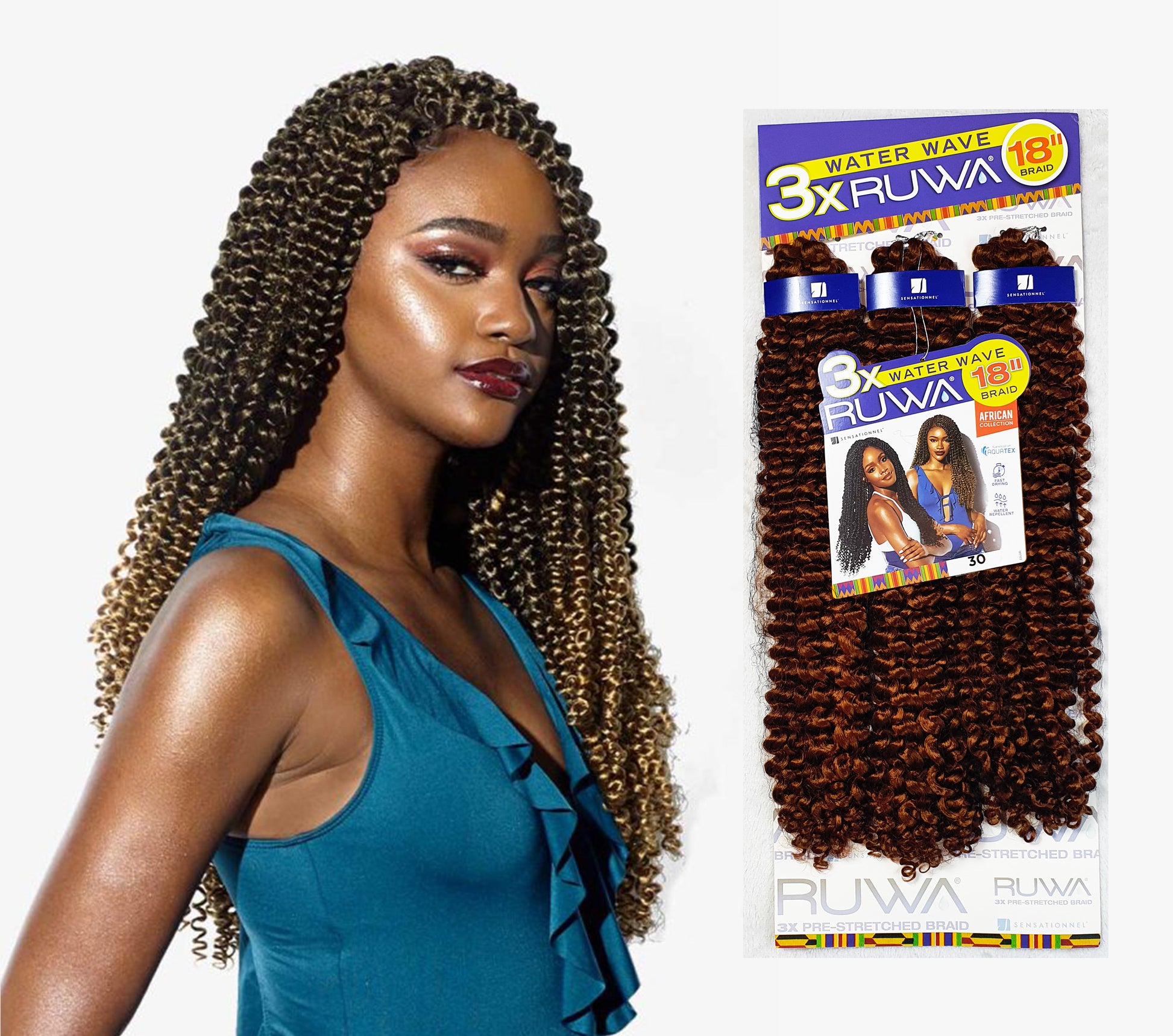 3 x RUWA Water Wave 18" Crochet Braid Colour 30 AUBURN