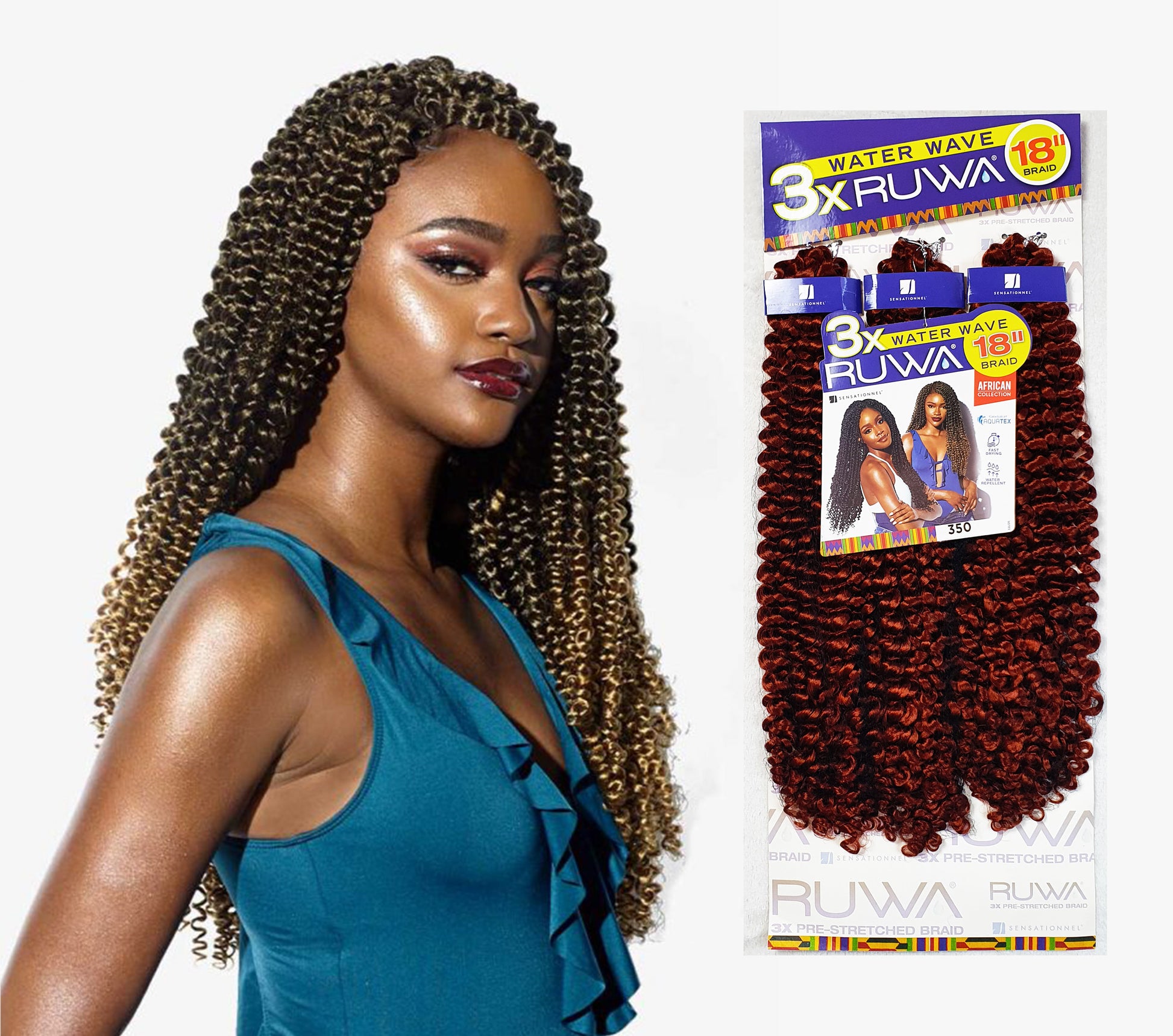 3 x RUWA Water Wave 18" Crochet Braid Colour 350 COPPER RED