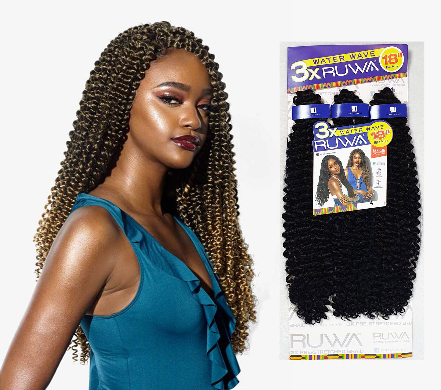 3 x RUWA Water Wave 18" Crochet Braid Colour 4 BROWN