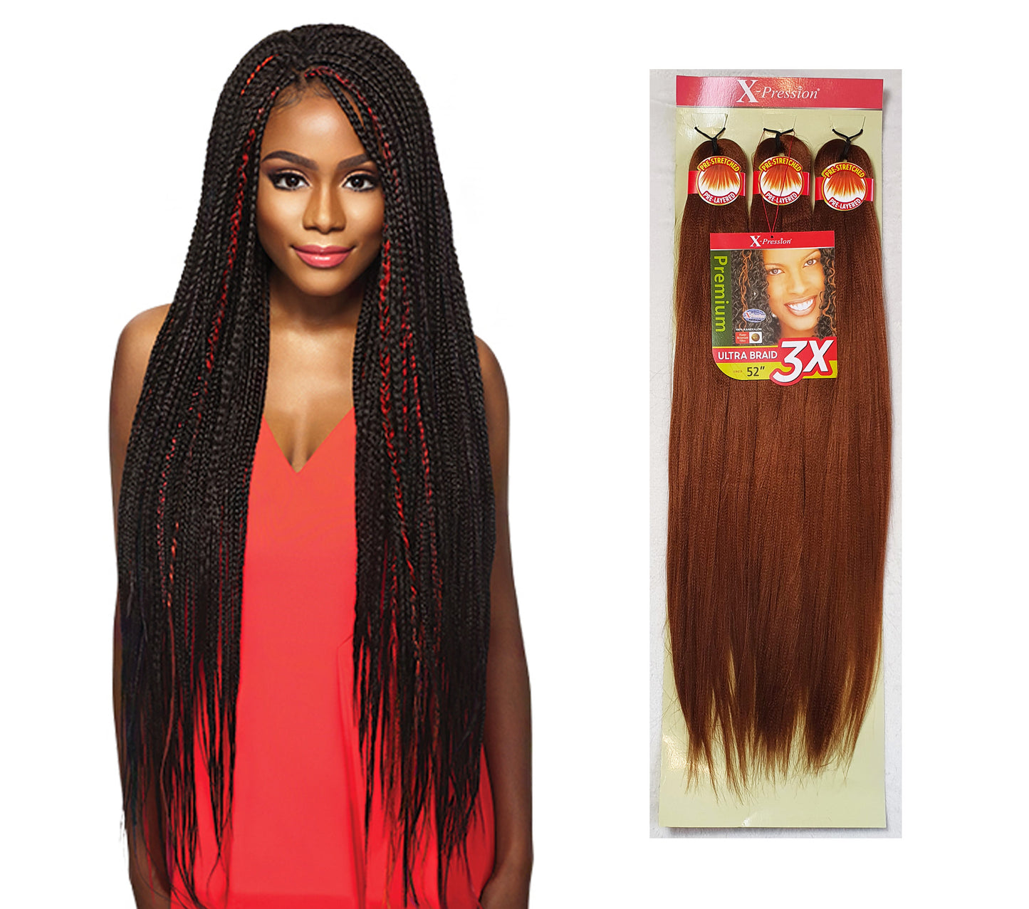 3 x Outre X-Pression Pre-Stretched Braid 52" Color 30: AUBURN