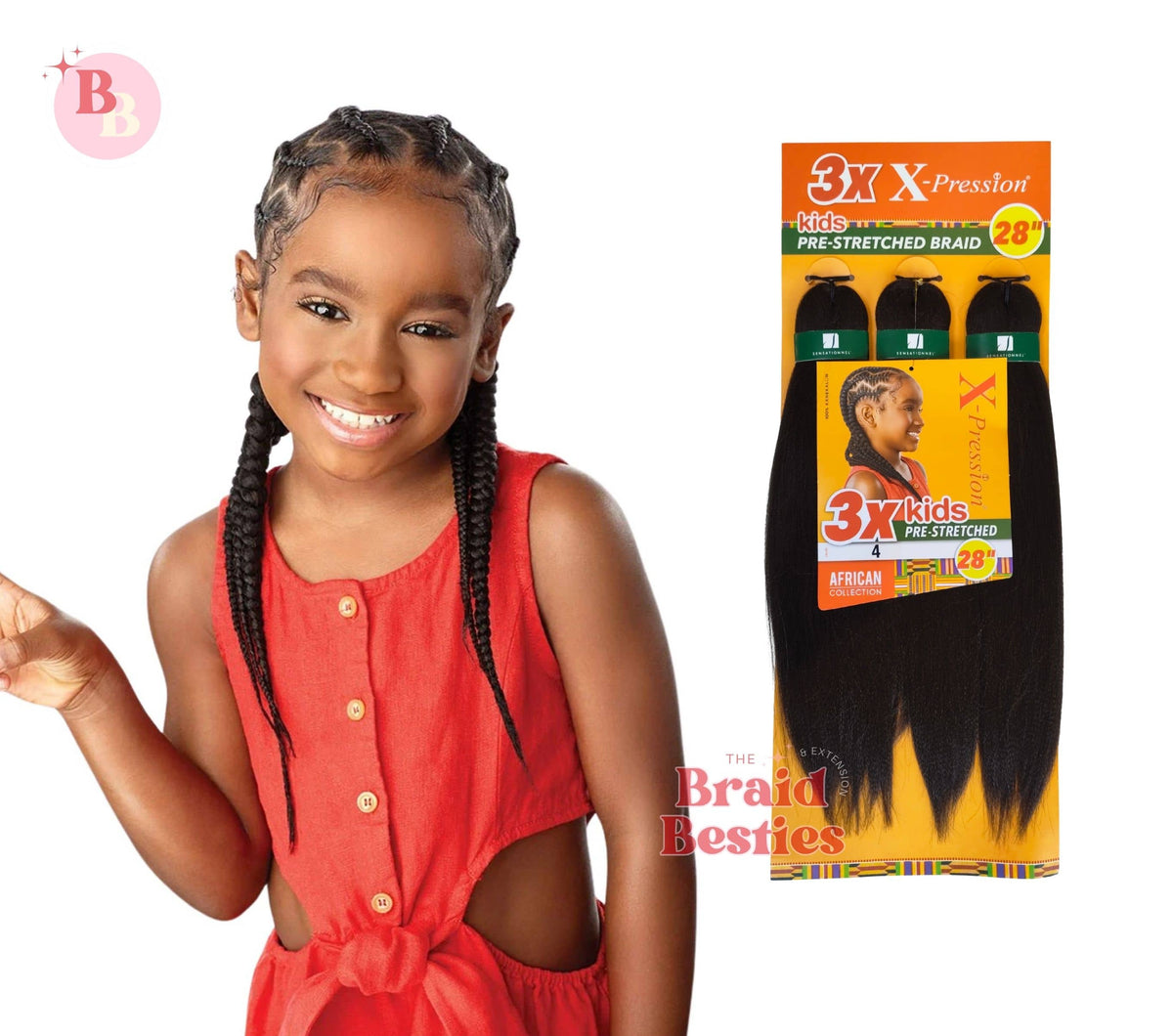 X-Pression Braid 28" - Kids' Pre-Stretched Braiding Hair - 3 Bundles