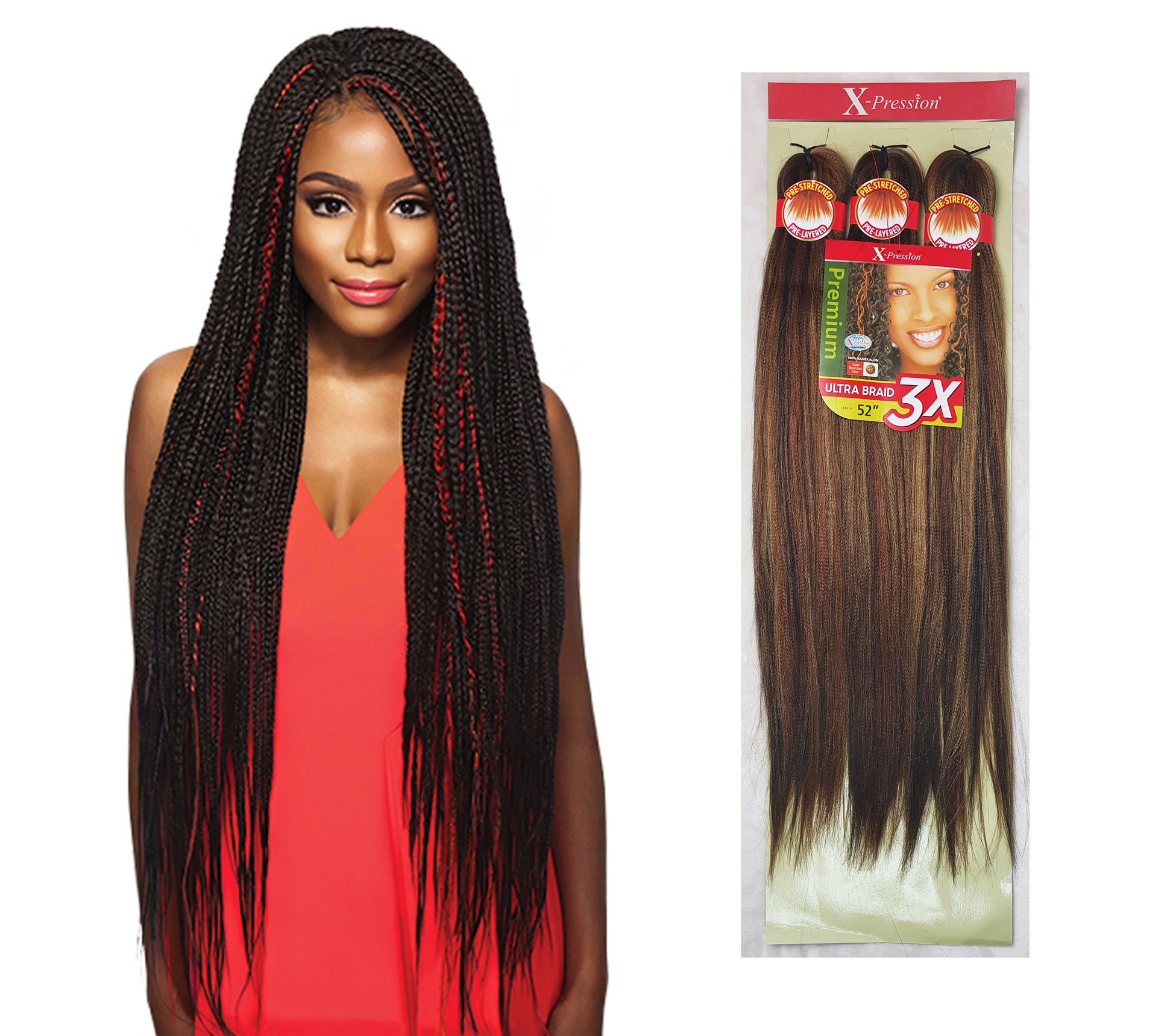 3 x Outre X-Pression Pre-Stretched Braid 52" Color M4/27/30: BLACK, BLONDE &AUBURN