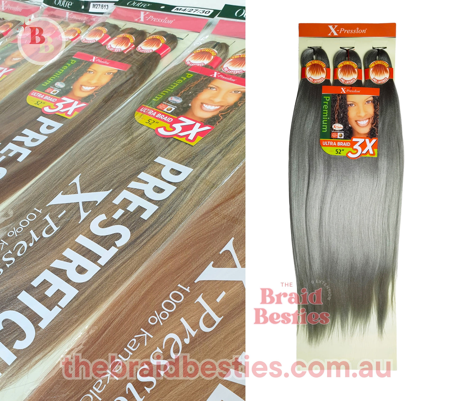 3 x Outre X-Pression Pre-Stretched Braid 52" Colour SILVER GRAY