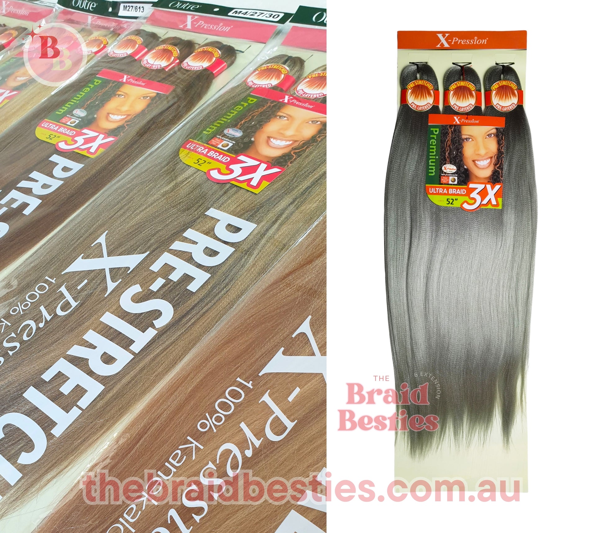 3 x Outre X-Pression Pre-Stretched Braid 52" Colour SILVER GRAY