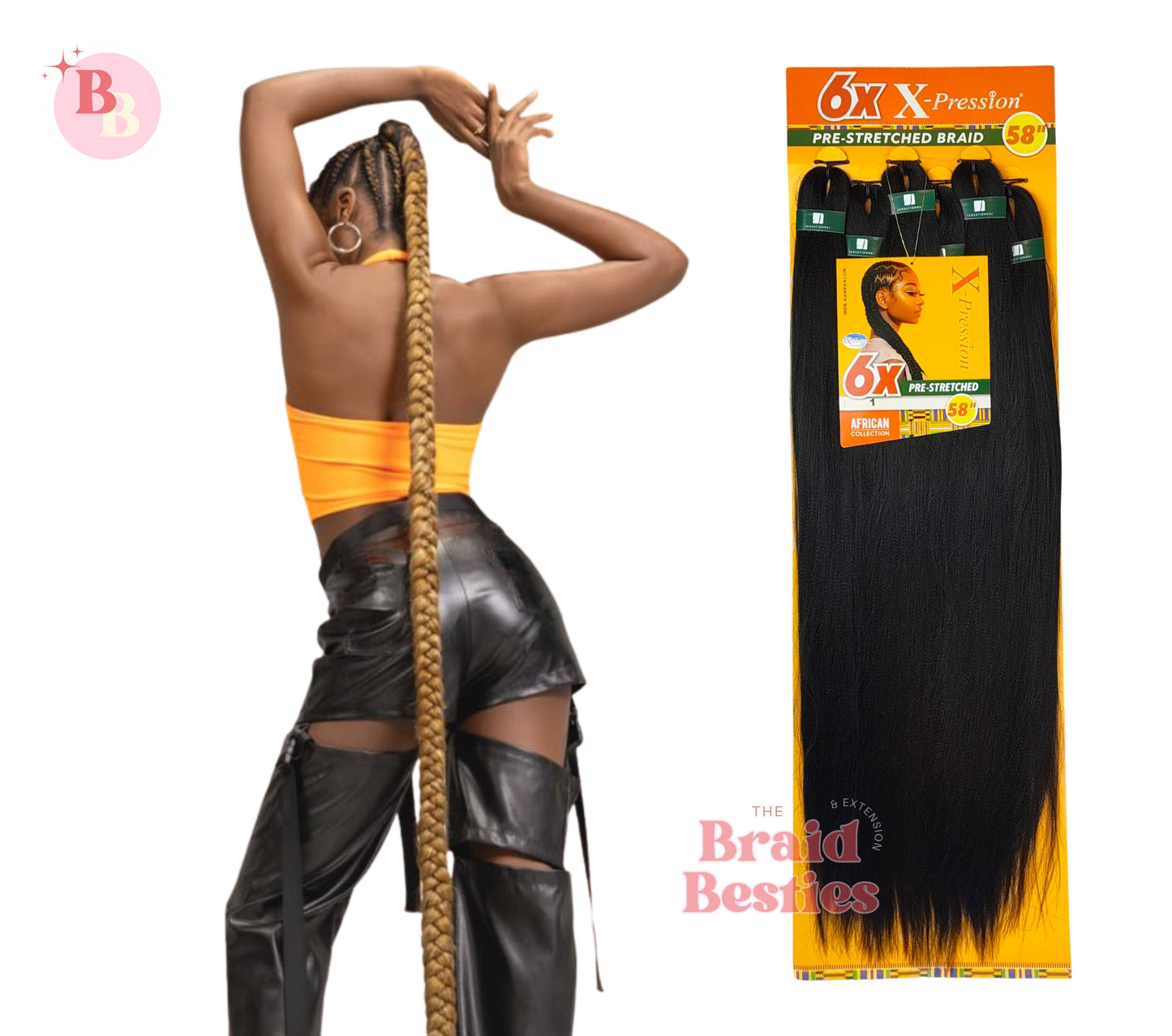 X-Pression Braid 58" - Pre-Stretched Braiding Hair - 6 Bundles