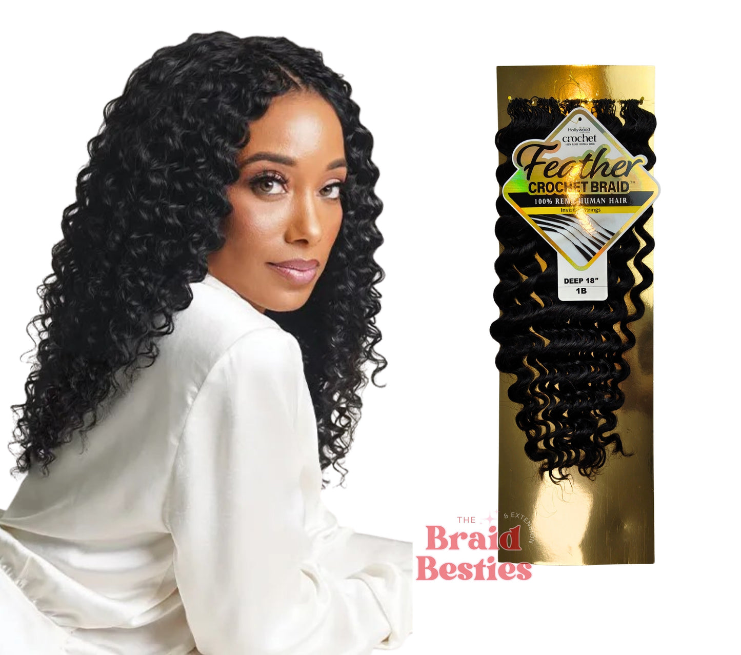 Zury Hollywood - 100% Human Hair (Miracle Knots) Feather Crochet - Deep 18" Colour 1B: BLACK