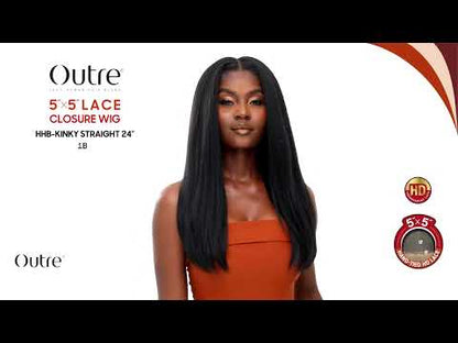 Outre Human Hair Blend Glueless 5X5 HD Lace Front Closure Wig Kinky Straight 24"