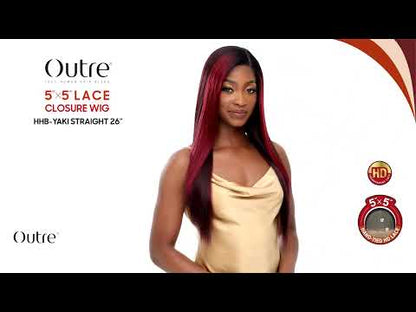 Outre Human Hair Blend Glueless 5X5 HD Lace Front Closure Wig Yaki Straight 26"