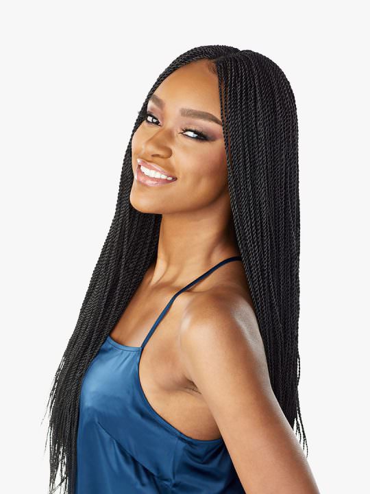 Model wearing 3 x Lulutress Micro Twist Crochet Hair Extensions 30" Left View